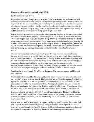 Gwendolyn Desens-Cowle COVID-19 Experiences Article
