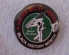 Pinback Button for Black History Month in Golden Valley, 1983