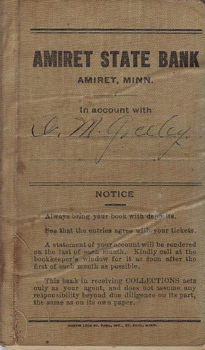 A.M. Greeley Account Book at Amiret State Bank