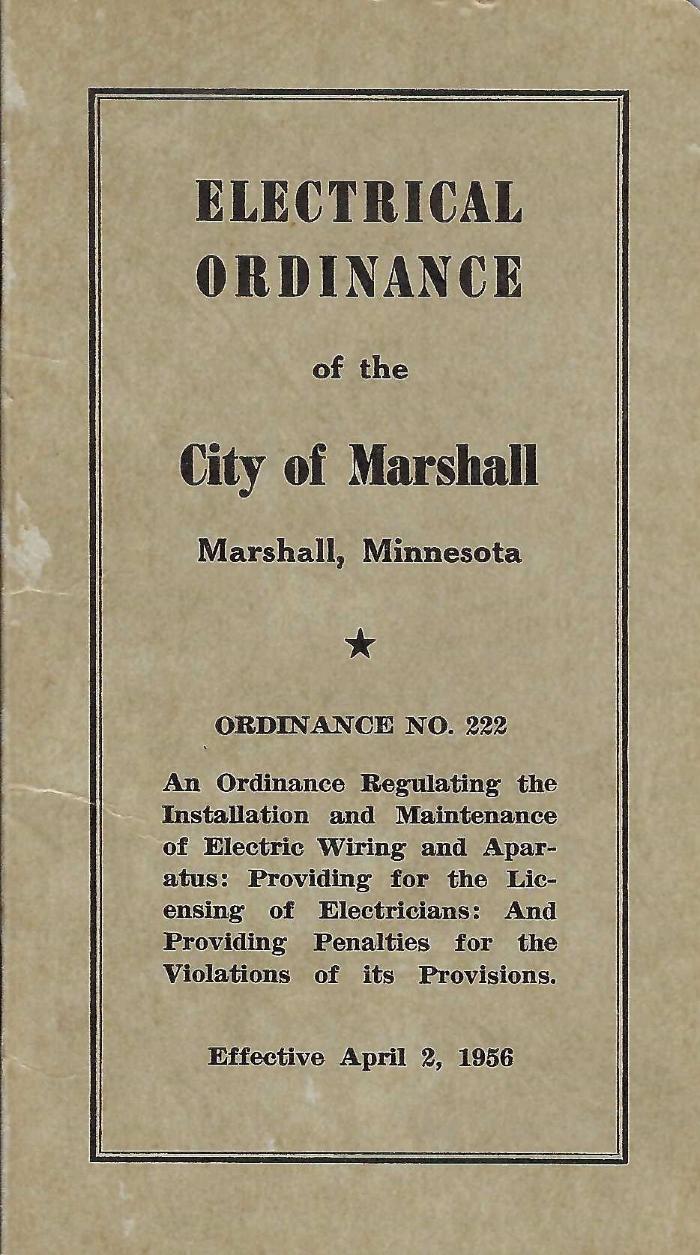 Electrical Ordinance of the City of Marshall, April 2, 1956