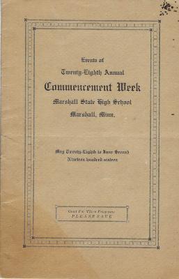 Events of Twenty Eighth Annual Commencement Week, Marshall High School, May 28-June 2, 1916