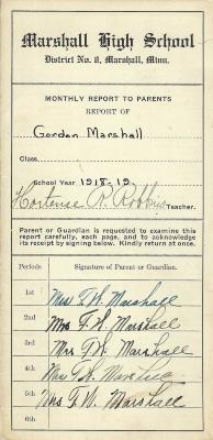 1918-19 Marshall High School Report Card