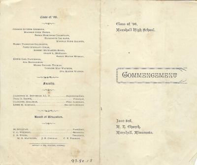 1898 Marshall High School Commencement Program