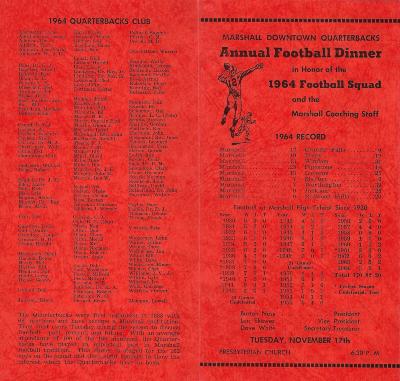 1964 Marshall Downtown Quarterbacks Annual Football Dinner Program