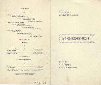 1898 Marshall High School Commencement Program