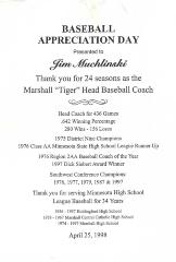 Announcement of Baseball Appreciation Day Presented to Jim Muchlinski, April 25, 1998