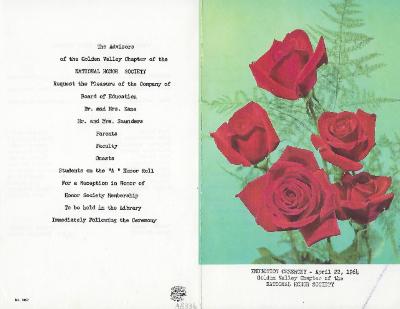 Golden Valley High School, Class of 1964, National Honor Society, Induction Ceremony Program