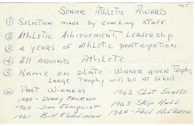 Golden Valley High School, Class of 1965, "Senior Athletic Award" Speech