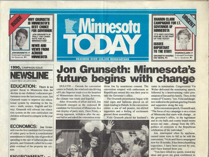 1990 Advertising Paper for Jon Grunseth for Governor