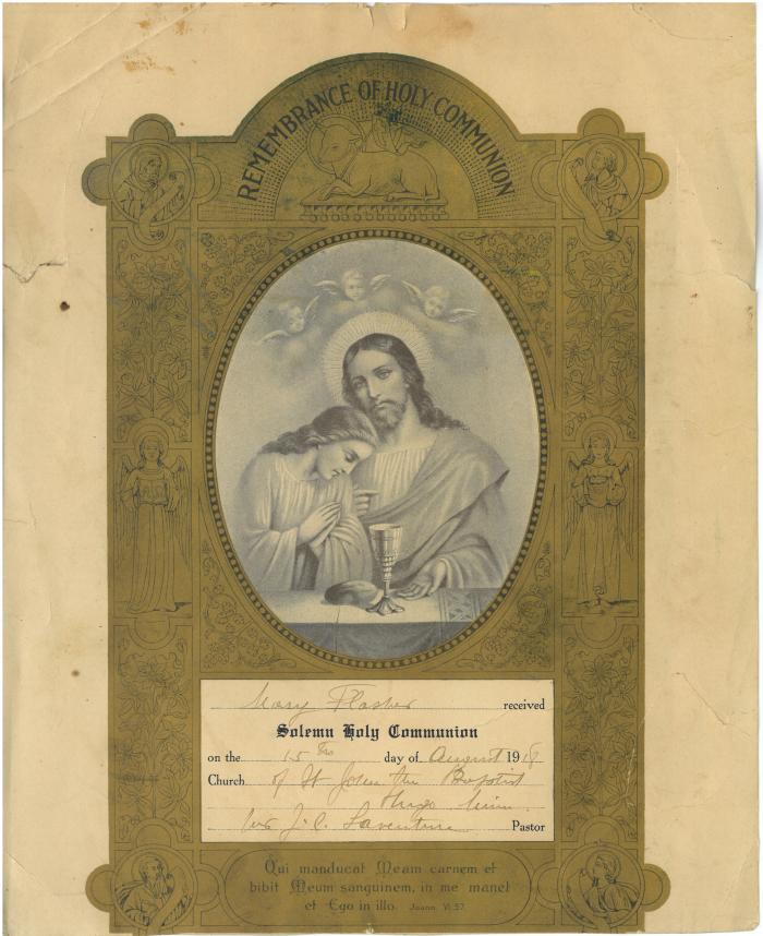 Mary Flascher Communion Certificate