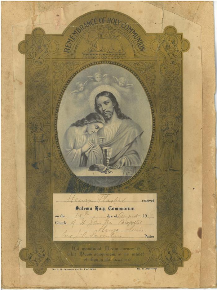 Henry Flascher Communion Certificate
