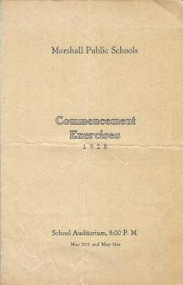 Marshall Public Schools 1928 Commencement Exercises Program