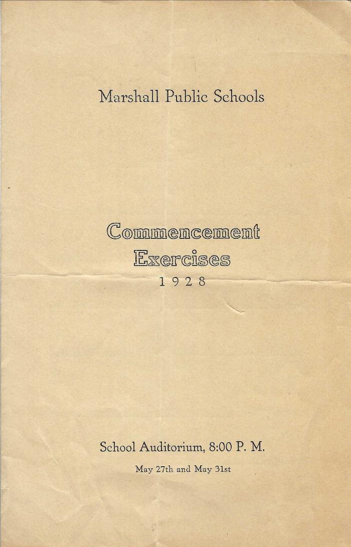 Marshall Public Schools 1928 Commencement Exercises Program