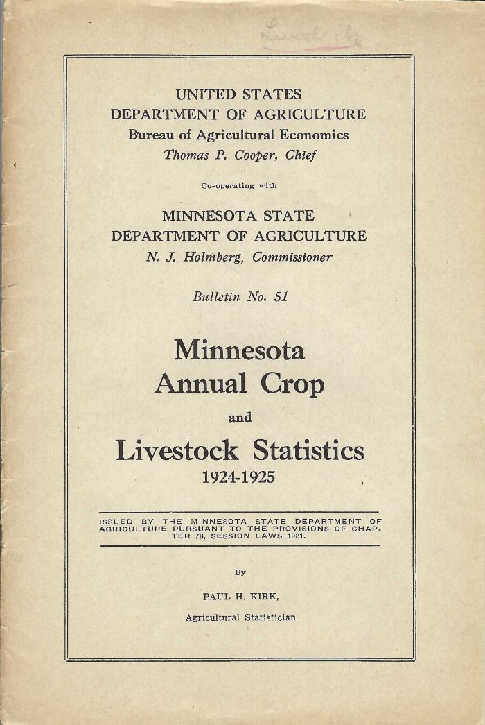 Minnesota Annual Crop and Livestock Statistics, 1924-1925
