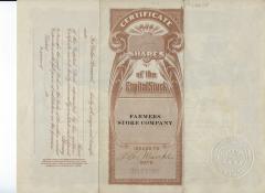 Stock Certificate for Farmer's Store Company, Amiret, Minnesota