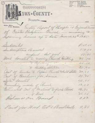 Trustees Report of Receipts and Expenditures of Easter Presbyterian Church