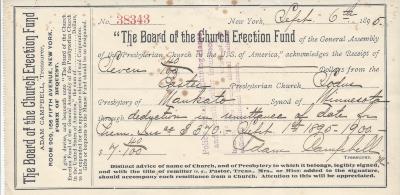 Board of Church Erection Fund Receipt