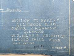 Blueprints for the Swanson Bakery Addition, Glenwood, 1927