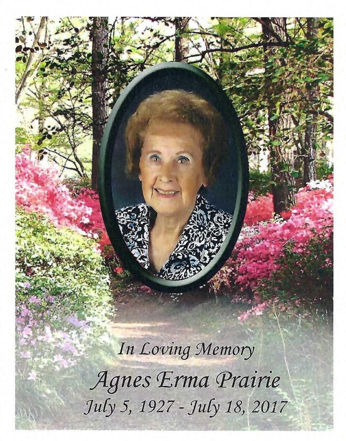 Remembrance Card for Agnes Prairie (July 5, 1927-July 18, 2017)