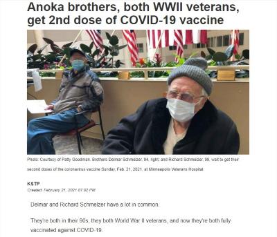 Anoka brothers, both WWII Veterans, get 2nd dose of COVID-19 vaccine