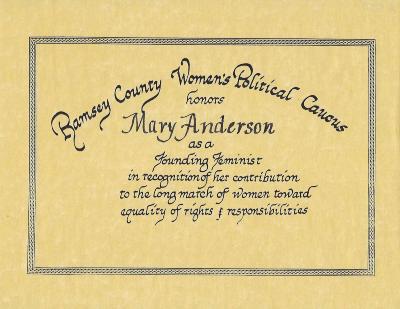 Ramsey County Women's Political Caucus, Founding Feminist Award, n.d.    