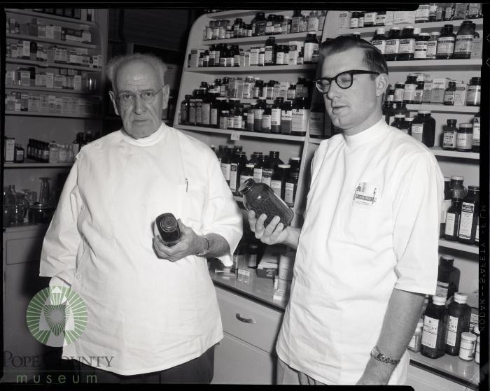 Hugh Stinson and Jim Stradtman, Corner Drug Store, Glenwood, Minnesota 