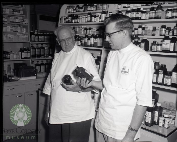 Hugh Stinson and Jim Stradtman, Corner Drug Store, Glenwood, Minnesota 