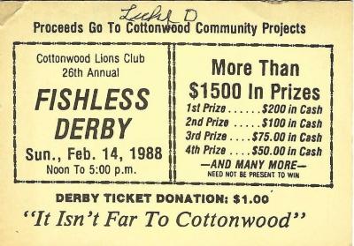 1988 Cottonwood Fishless Derby Ticket