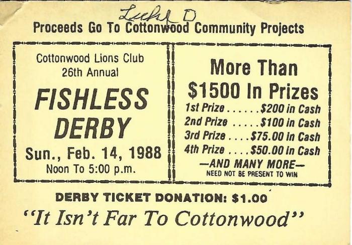 1988 Cottonwood Fishless Derby Ticket