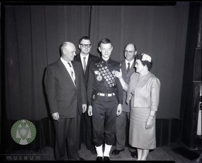 Paul Dyrstad Displays His Eagle Award, Glenwood Minnesota 