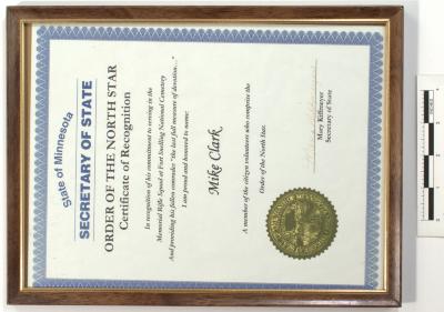 Order of the North Star Certificate of Recognition