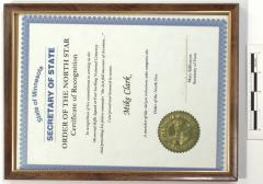 Order of the North Star Certificate of Recognition
