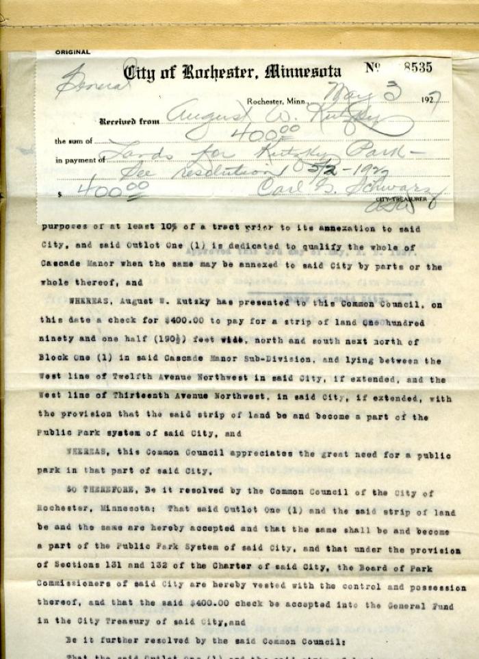 Resolution for Kutzky Park