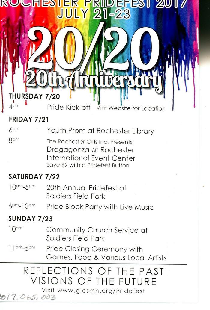 Rochester Pridefest 2017, 20/20 20th Anniversary