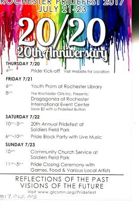 Rochester Pridefest 2017, 20/20 20th Anniversary