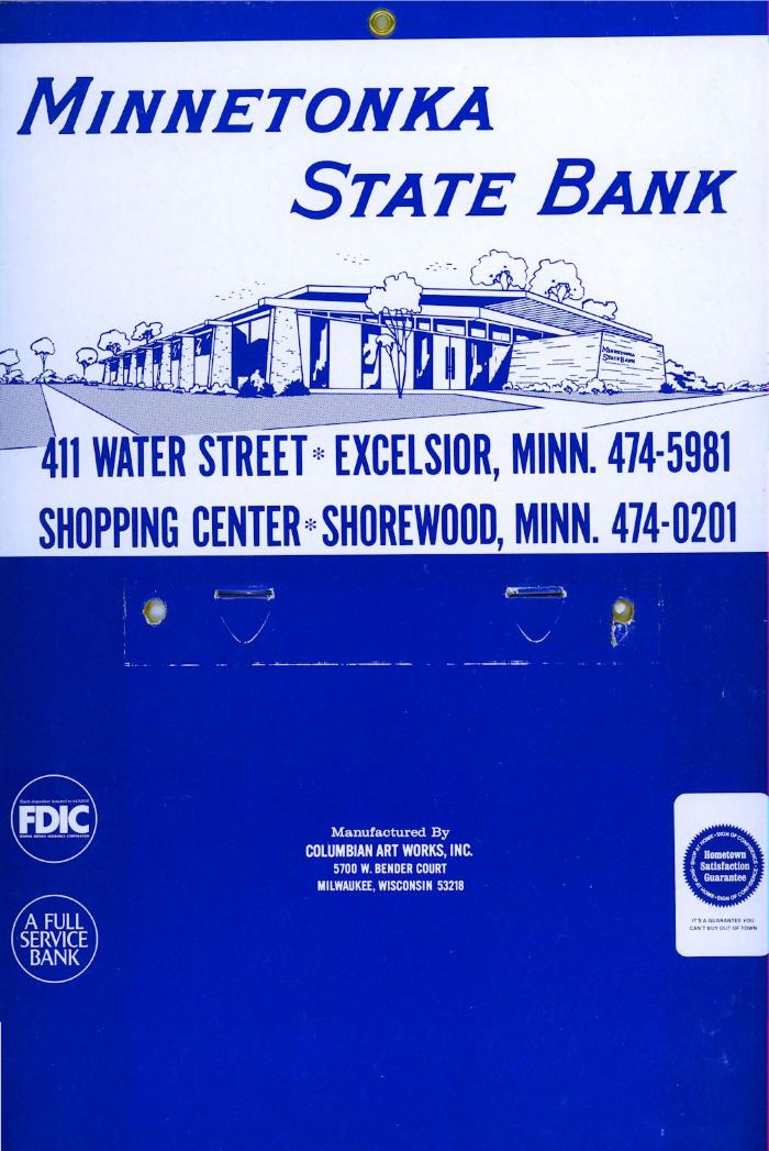 Minnetonka State Bank placard