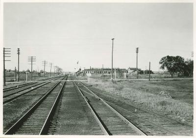 Northern Pacific tracks (today's Vento trail) looking north toward Gloster railroad depot and the Frost Avenue crossing in Gladstone.