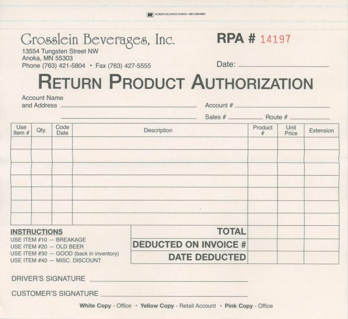 Return Product Authorization Form