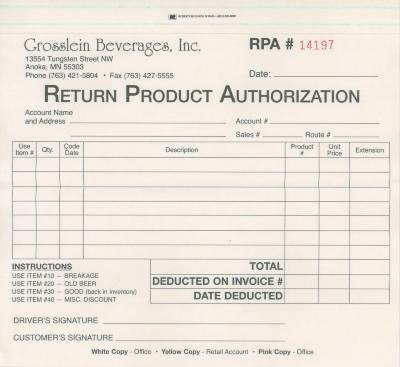 Return Product Authorization Form