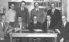 Hospital Board, top-Darrell Nelson, ?, Joe Krueger, Earl Sieling,seated-Al Rotta, Martin Schoeneberg