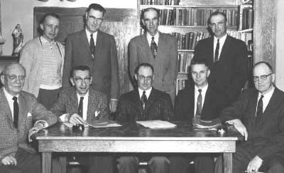 Hospital Board, top-Darrell Nelson, ?, Joe Krueger, Earl Sieling,seated-Al Rotta, Martin Schoeneberg