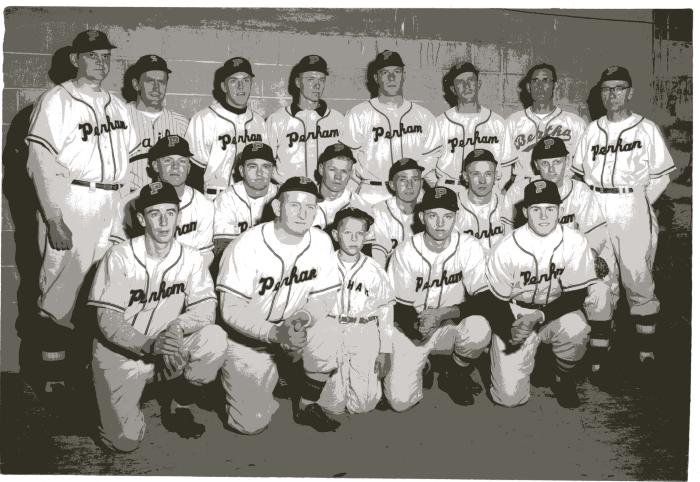 Perham Pirates, BR: George Bauck, Archie Mace,?, Al Stigman, John Klug, Roy Martin,?, Elmer Eicksche