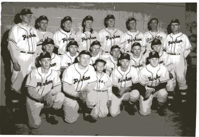 Perham Pirates, BR: George Bauck, Archie Mace,?, Al Stigman, John Klug, Roy Martin,?, Elmer Eicksche