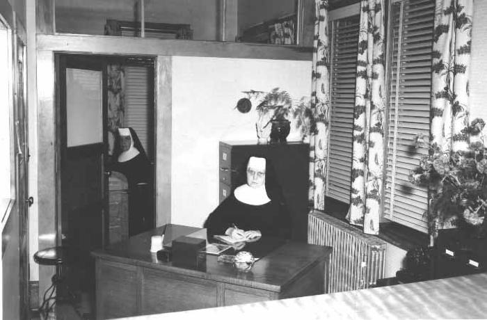 St. James Hospital Main Office, 1952,  Sr. Seraphine, Sr. Yvonne