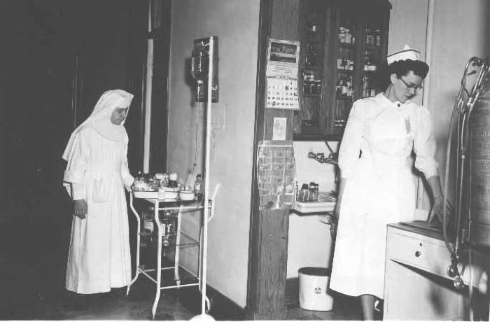 St. James Hospital Nurse's Station 2nd Floor, 1952, LaVonne Hertel, Sr. Mary Perpetua