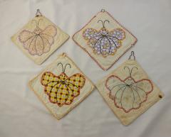 Potholders (4), with butterfly applique design and embroidery