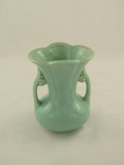 Vase, Ceramic, Light mint green, Molded handles, "USA"