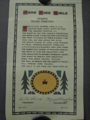 Charter of the Wenonah Campfire Girls Group in Villard - 1915