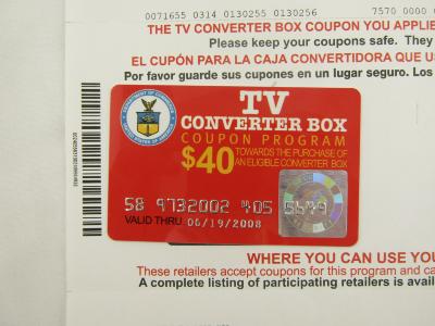 Coupon, TV Converter Box for analog to digital conversion
