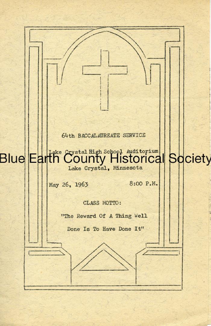 Lake Crystal HS 1963 Baccalaureate Service